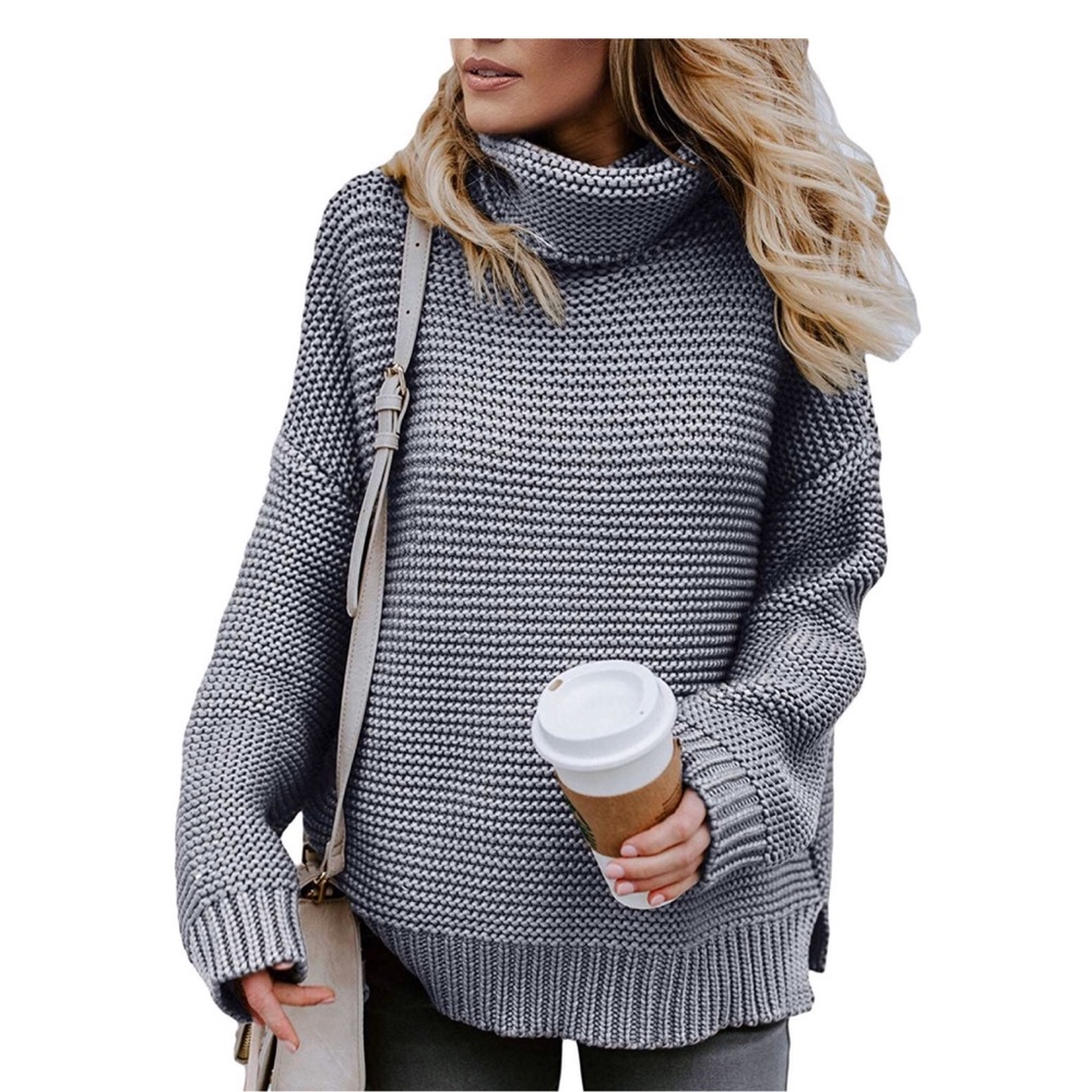 Womens Turtleneck Long Sleeve Chunky Knit Pullover